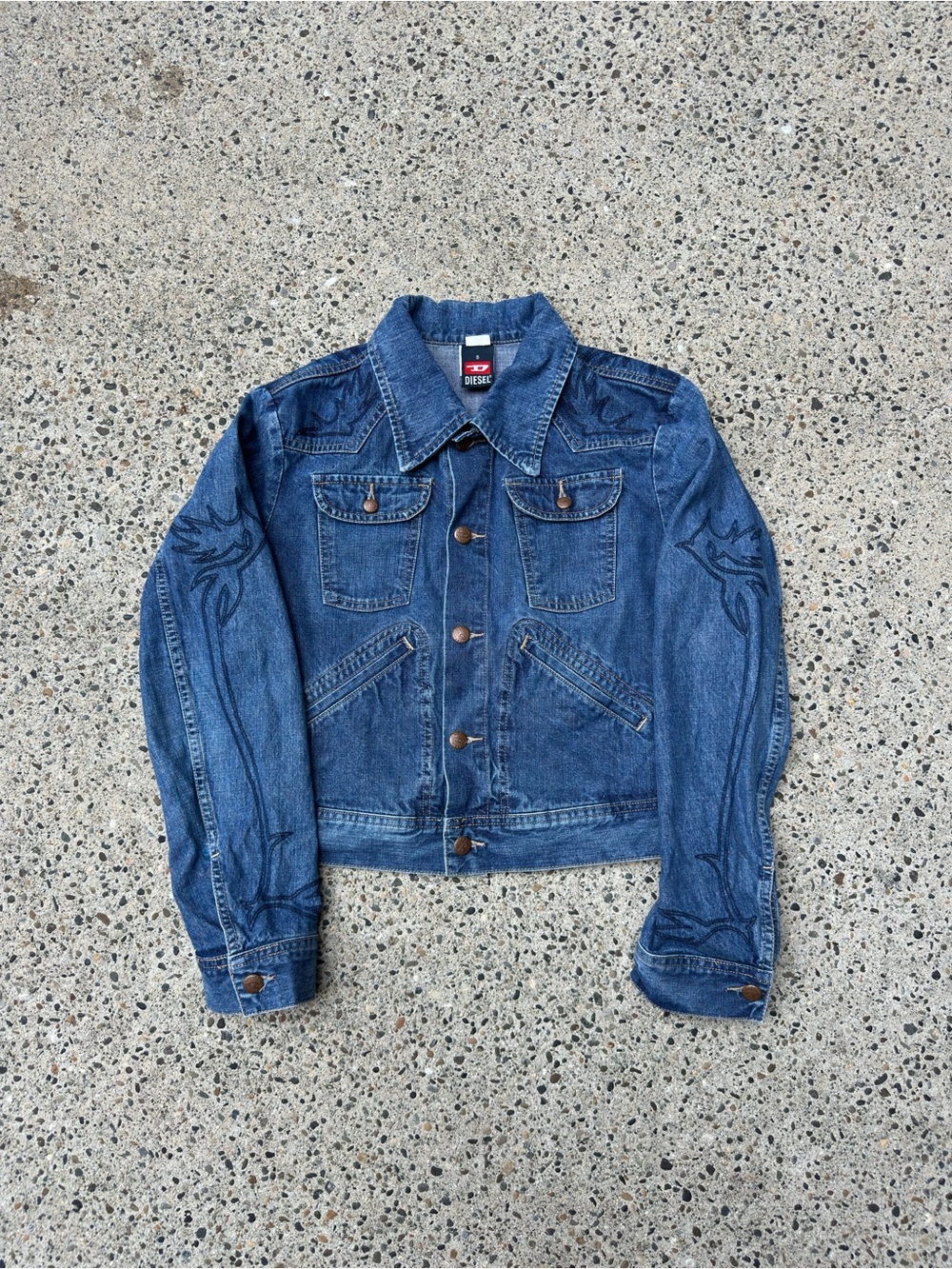 Vintage Diesel Embroidered Flames Denim Jacket